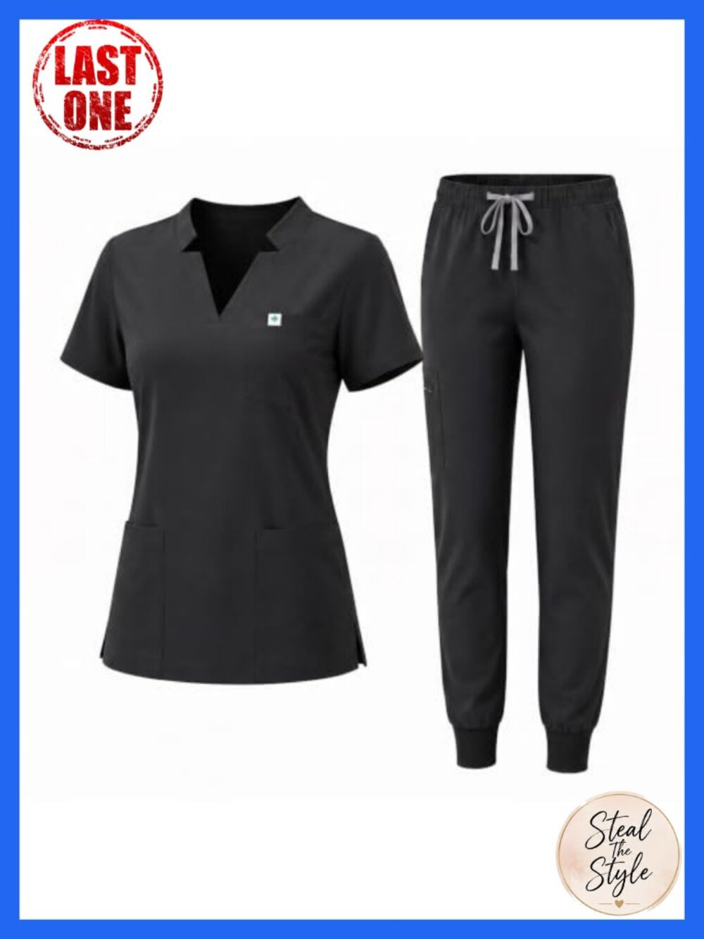SUNME Women's Scrub Set V-Neck Top Jogger Pants 8 Pockets Medical Uniform